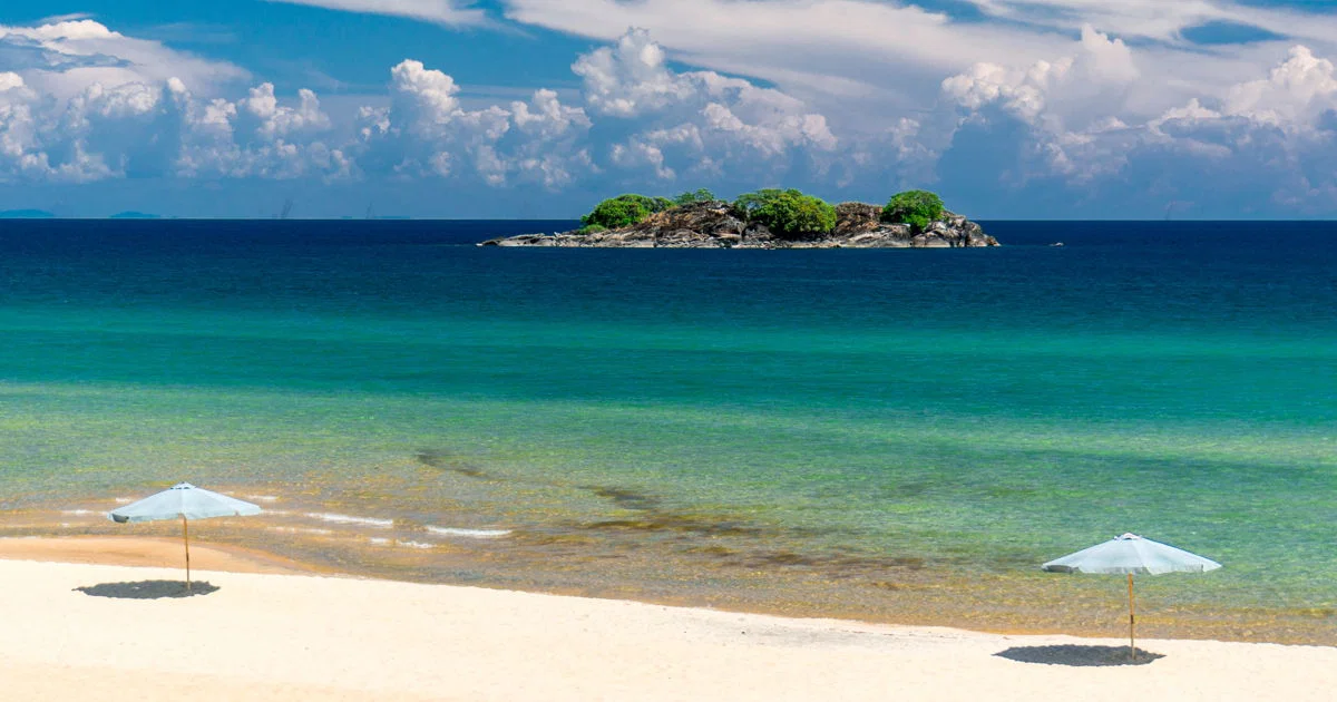 Beach loungers and umbrellas on Lake Malawi